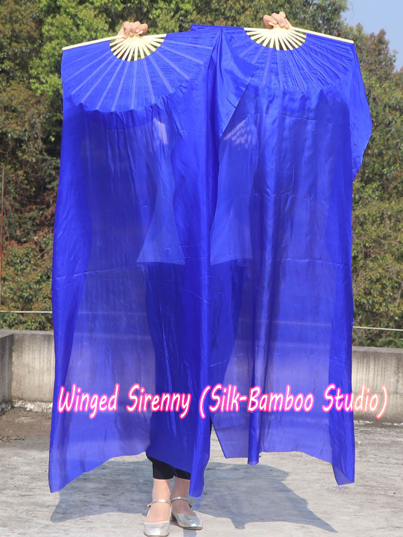 1 pair 1.5m (59") blue belly dance silk fan veil