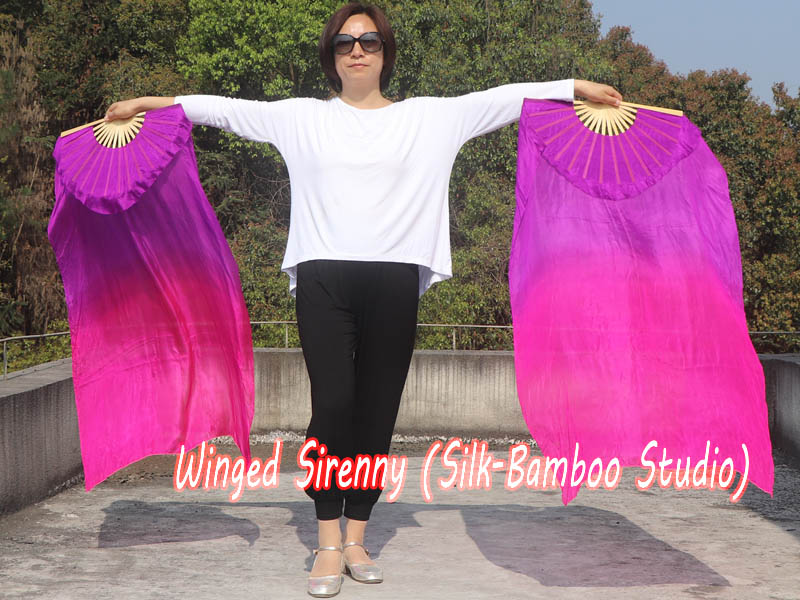 1 pair 1.1m (43") purple-pink silk fan veils for kids