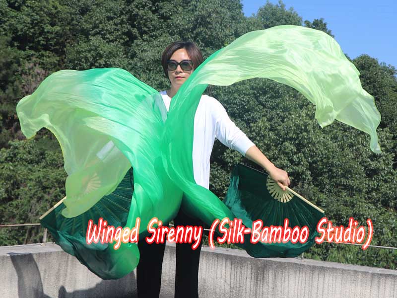 1 pair 2.4m (94") Emerald belly dance silk fan veils