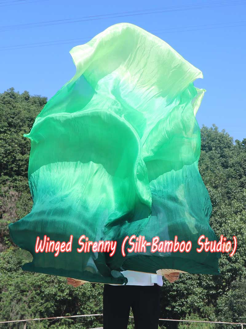 1 pair 2.4m (94") Emerald belly dance silk fan veils