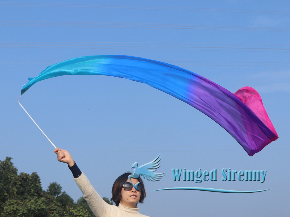 1 piece turquoise-blue-purple-pink 2.5m (98") silk worship streamer