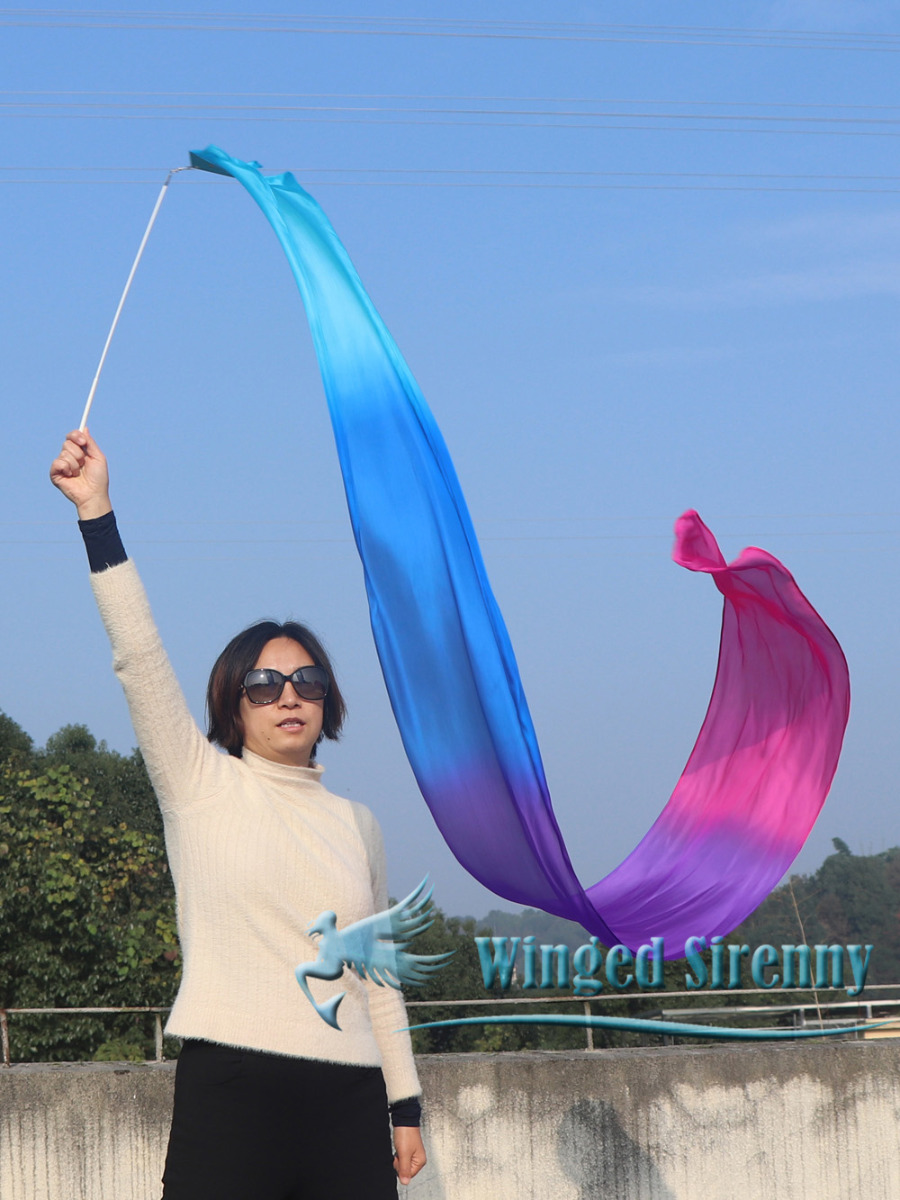 1 piece turquoise-blue-purple-pink 2.5m (98") silk worship streamer