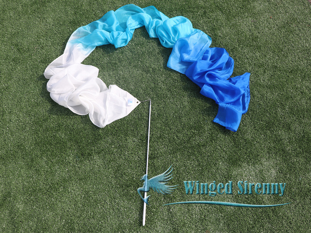 1 piece white-turquoise-blue 4m (4.4 yds) silk worship streamer