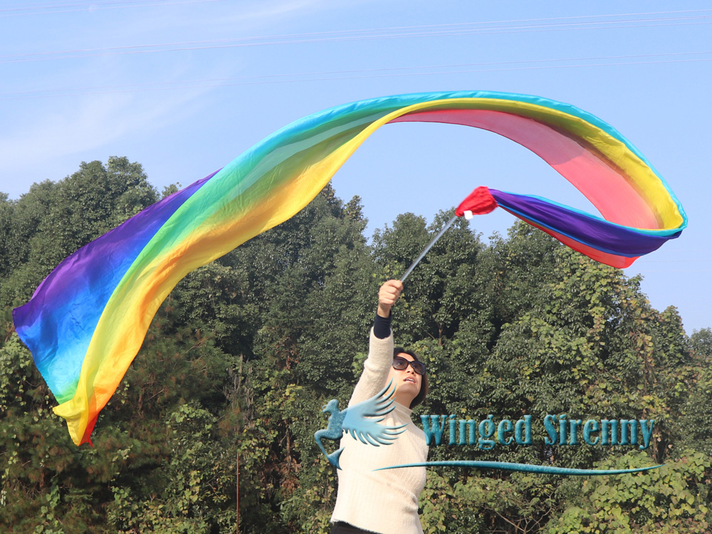 1 piece 4m (4.4 yards) Rainbow long stripes worship silk throw streamer