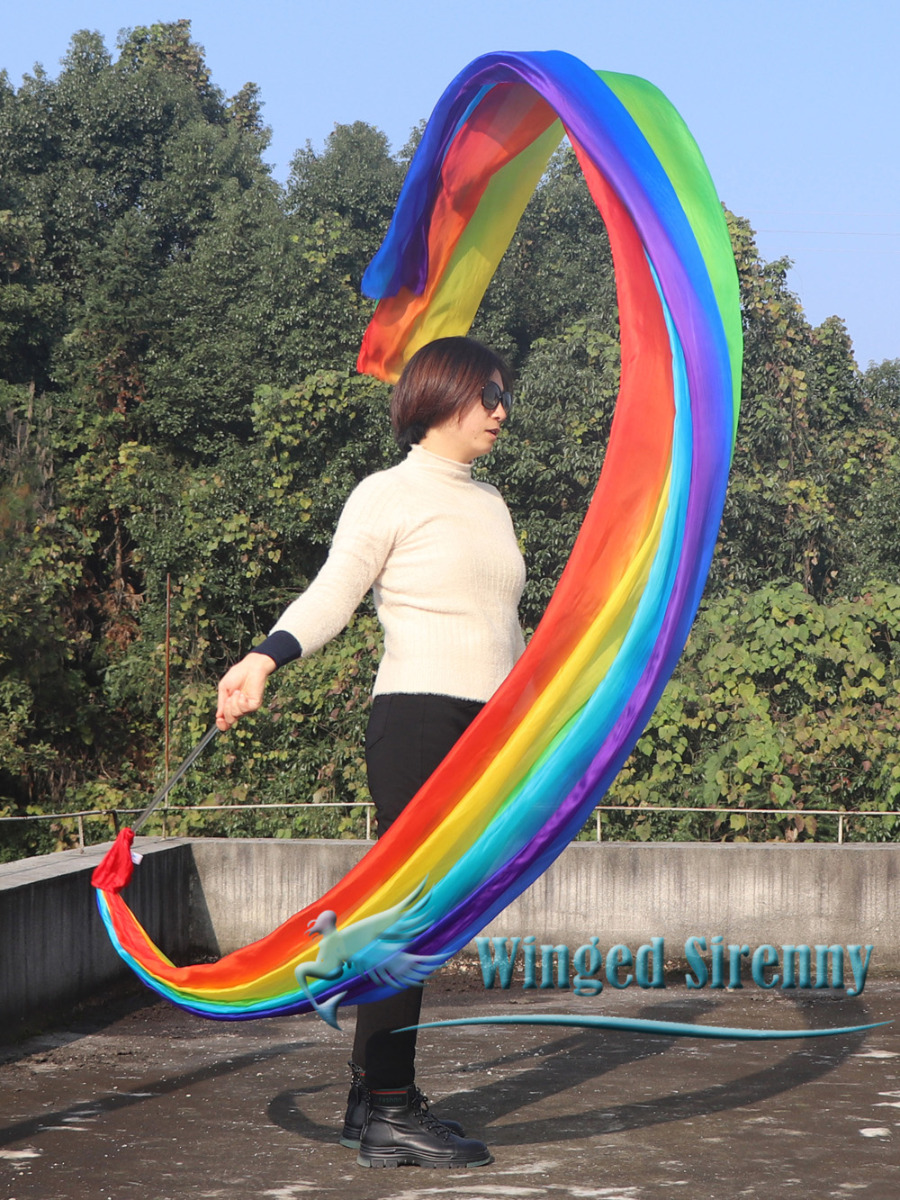 1 piece 4m (4.4 yards) Rainbow long stripes worship silk throw streamer