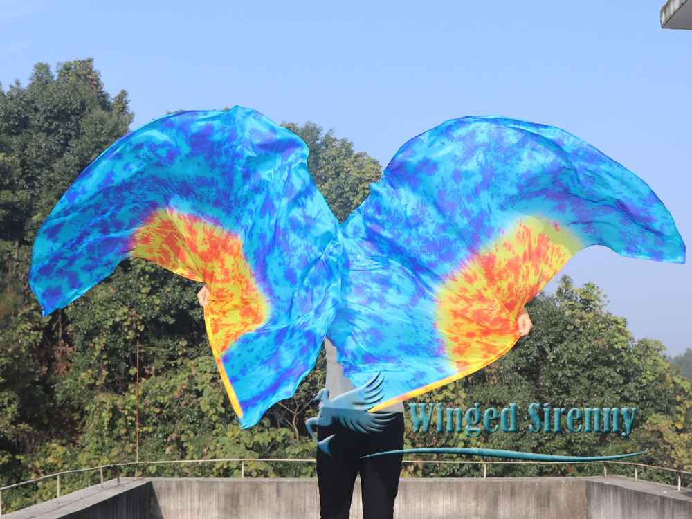 1 pair 180 cm (71") half circle prophetic angel wing silk flags, Fire and Ice