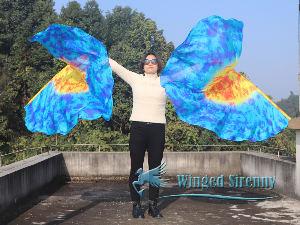 1 pair 180 cm (71") half circle prophetic angel wing silk flags, Fire and Ice