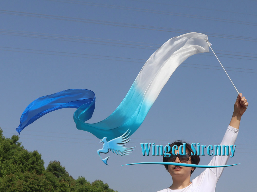 1 piece white-turquoise-blue 2.5m (98") silk worship streamer