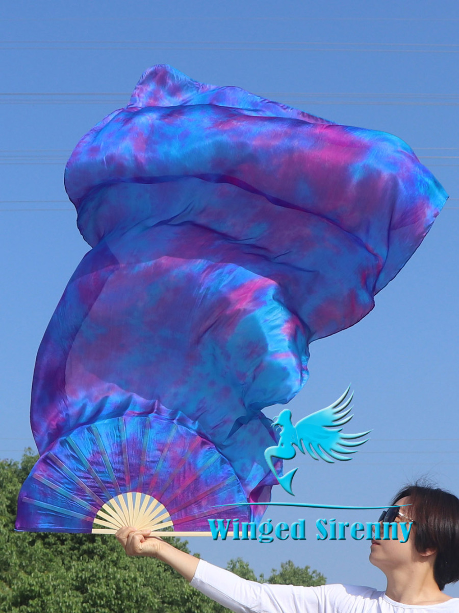 1 pair Mermaid Dream 3G tie-dye belly dance silk fan veil