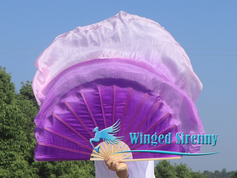 1 PIECE purple fading right hand big silk flutter fan