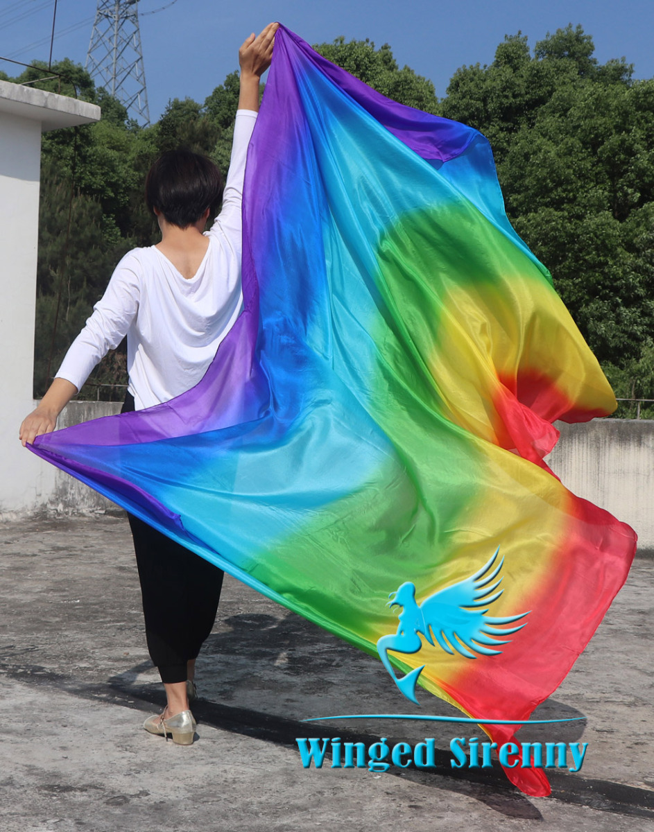 Rainbow 5 Mommes 2.7m*1.4m (3 yds x 55") belly dance silk veil 