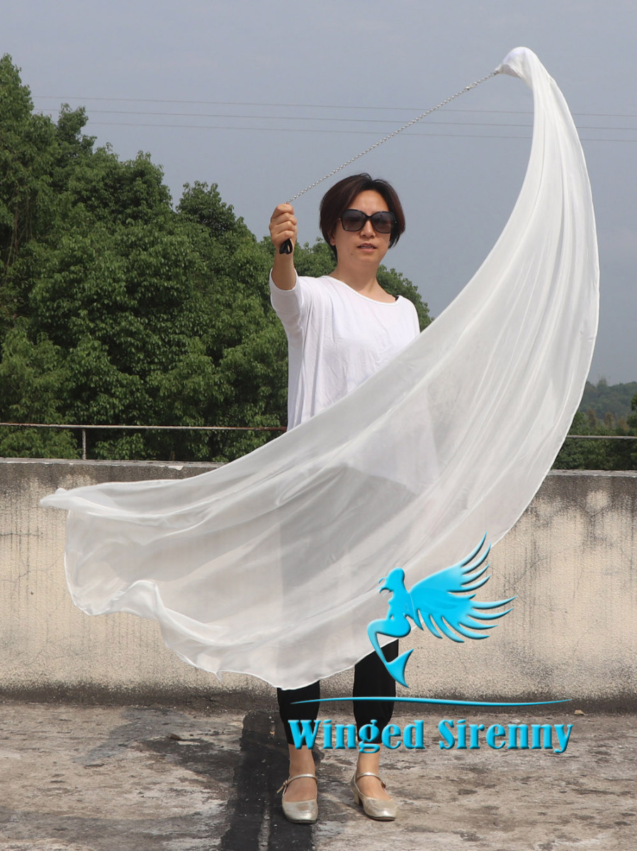1 Piece white 1.8m (71") circular dance silk veil poi