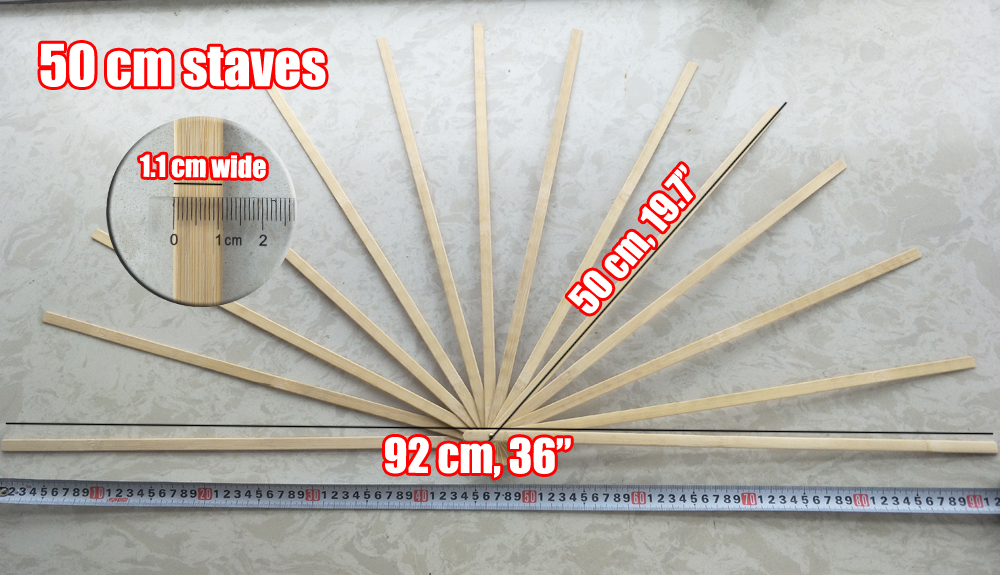  1 piece bamboo fan base/stave, 4 sizes