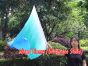 Seda Poi bandera de adoración 129 cm * 88 cm, blanco-verde pavo real-cyan-azul