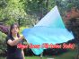 Seda Poi bandera de adoración 129 cm * 88 cm, blanco-verde pavo real-cyan-azul