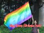 Seda Poi bandera de adoración 174cm x 88cm, Arco iris B