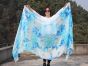 Velo de seda danza del vientre blanco+cian+azul tie-dye