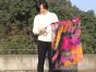Seda Poi bandera de adoración 81 cm x 64 cm, negro+rosado+naranja
