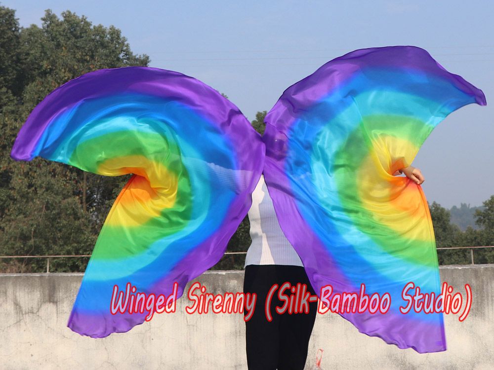 1 pair 180 cm (71") half circle prophetic angel wing silk flags, Rainbow 