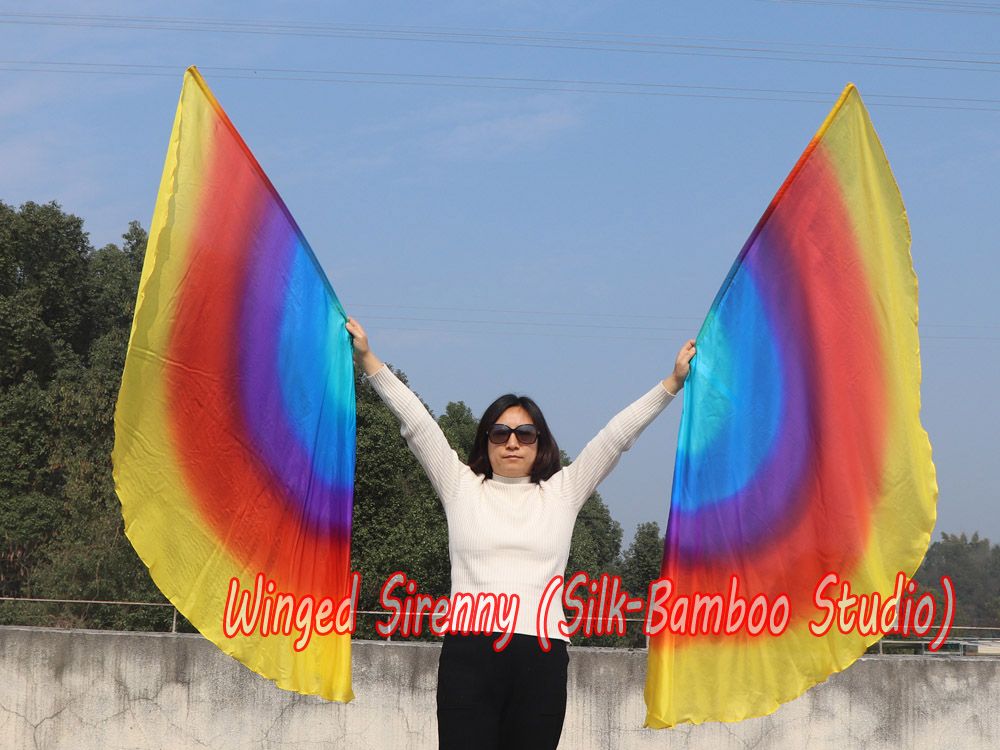 1 pair 180 cm (71") half circle prophetic angel wing silk flags, Regal Radiance 
