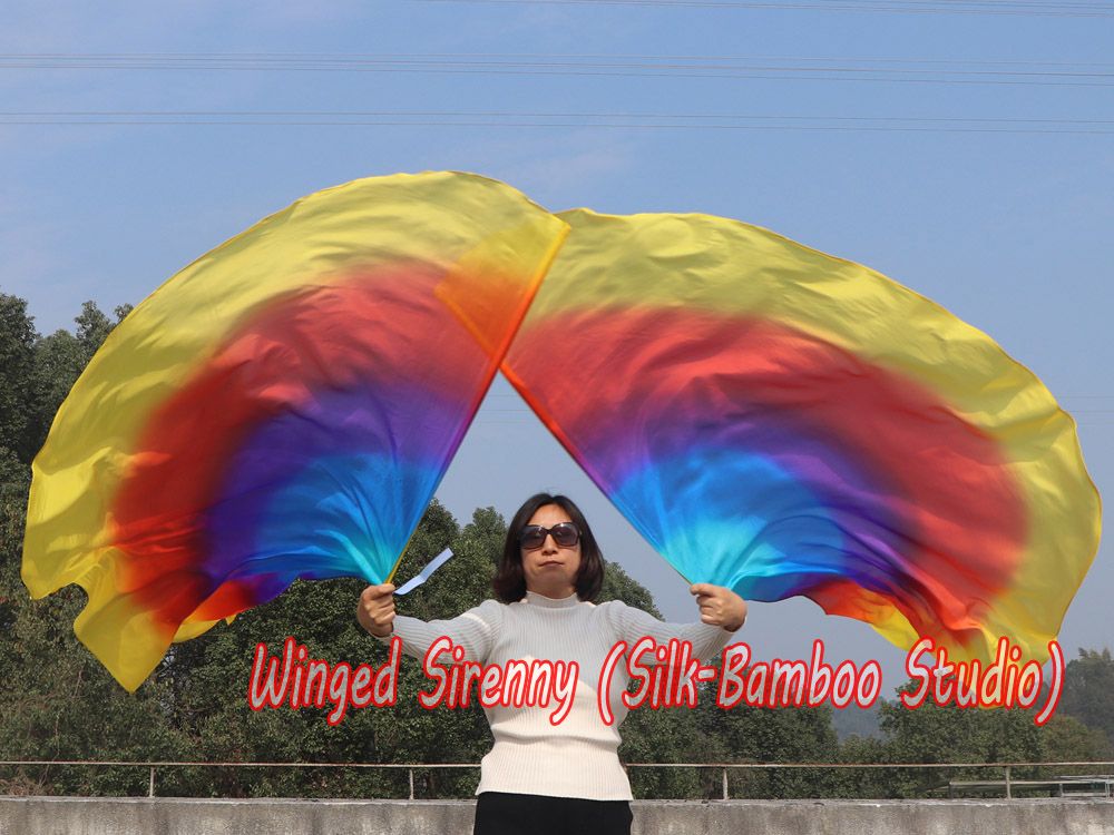 1 pair 180 cm (71") half circle prophetic angel wing silk flags, Regal Radiance 