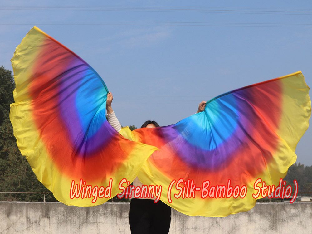 1 pair 180 cm (71") half circle prophetic angel wing silk flags, Regal Radiance 