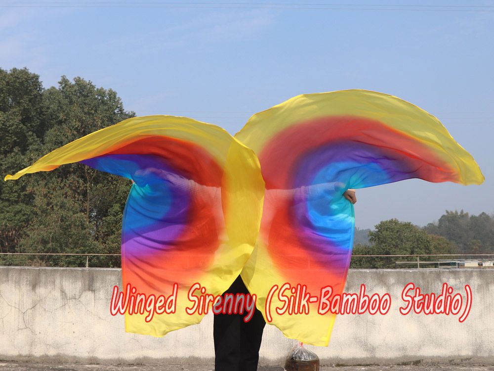 1 pair 180 cm (71") half circle prophetic angel wing silk flags, Regal Radiance 