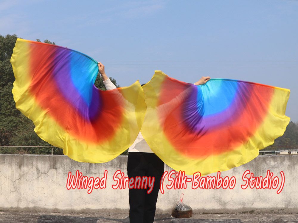 1 pair 180 cm (71") half circle prophetic angel wing silk flags, Regal Radiance 