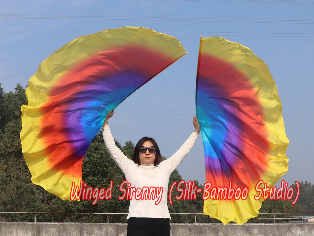 1 pair 180 cm (71") half circle prophetic angel wing silk flags, Regal Radiance 