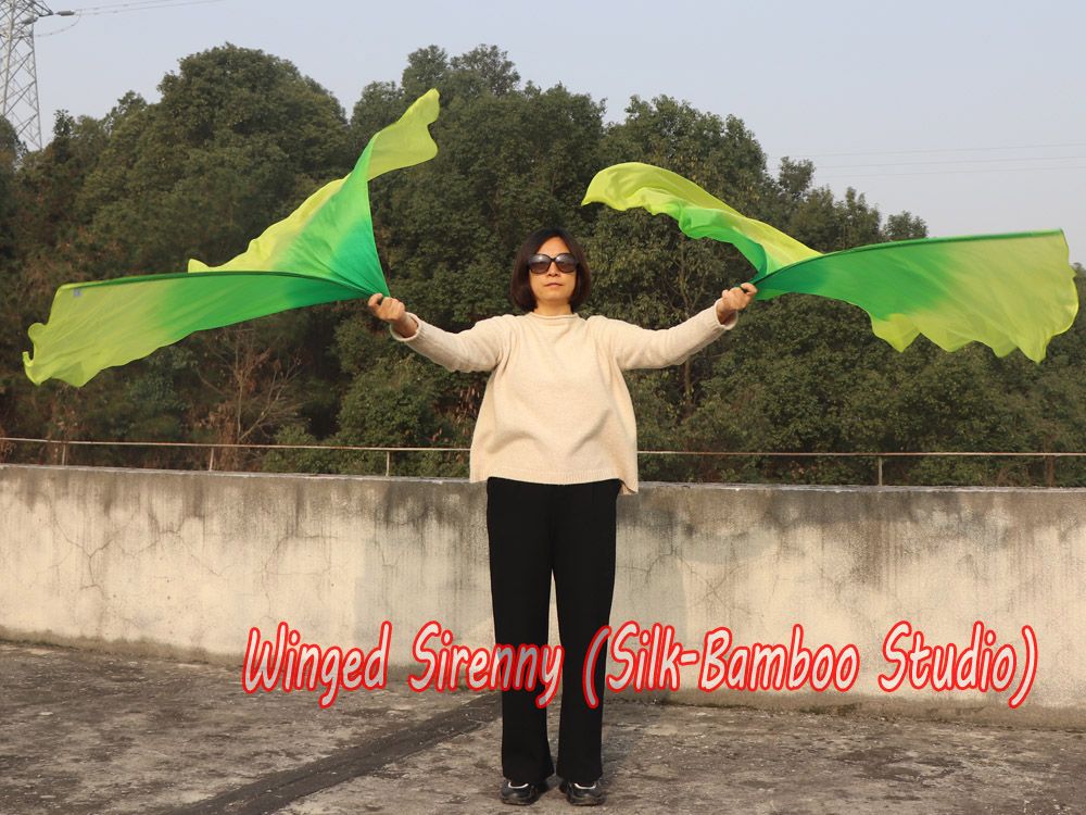 1 pair 180 cm (71") half circle prophetic angel wing silk flags,Emerald