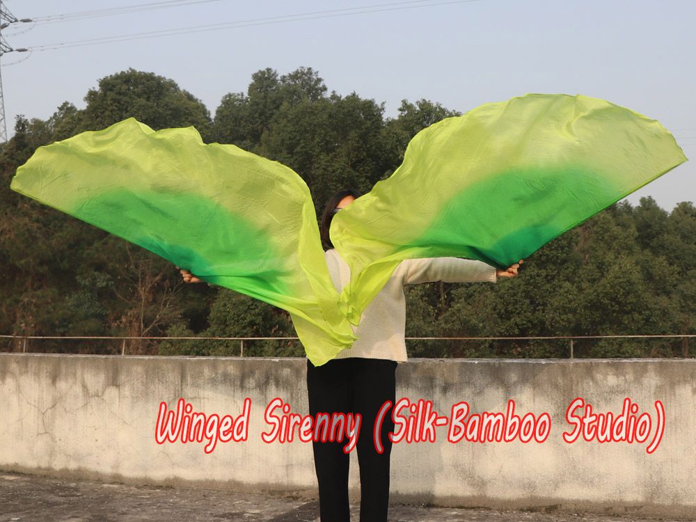 1 pair 180 cm (71") half circle prophetic angel wing silk flags,Emerald