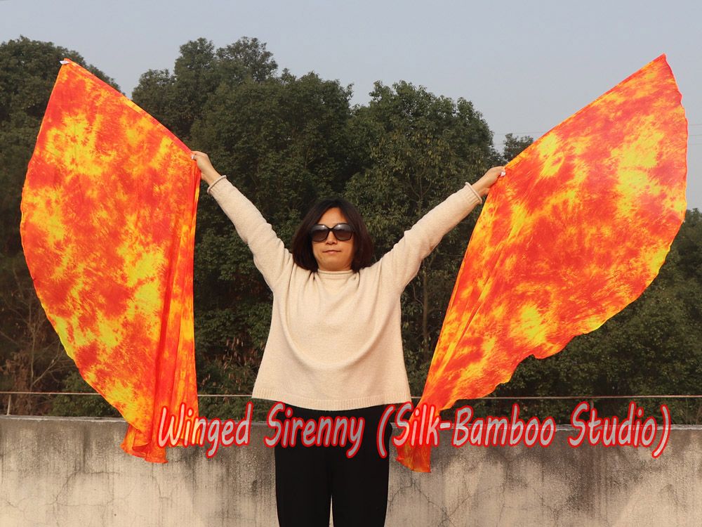 1 pair 180 cm (71") half circle prophetic angel wing silk flags, Flame 