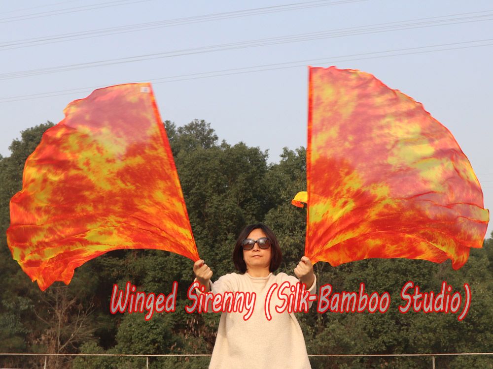 1 pair 180 cm (71") half circle prophetic angel wing silk flags, Flame 