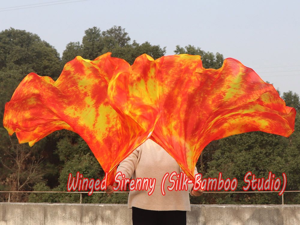 1 pair 180 cm (71") half circle prophetic angel wing silk flags, Flame 