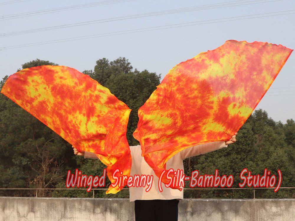 1 pair 180 cm (71") half circle prophetic angel wing silk flags, Flame 