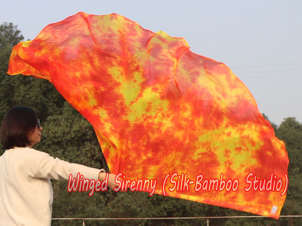 1 pair 180 cm (71") half circle prophetic angel wing silk flags, Flame 