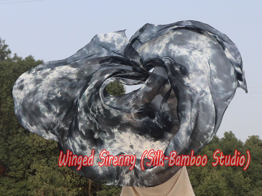 1 piece black+white tie-dye 5 Mommes belly dance silk veil 