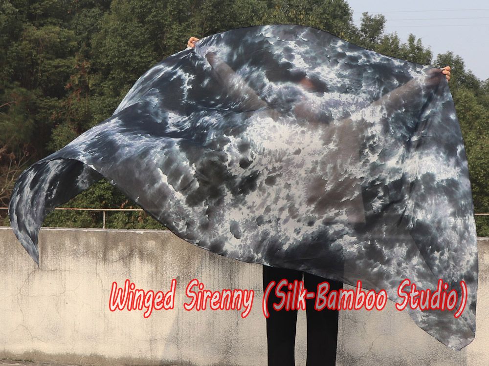 1 piece black+white tie-dye 5 Mommes belly dance silk veil 