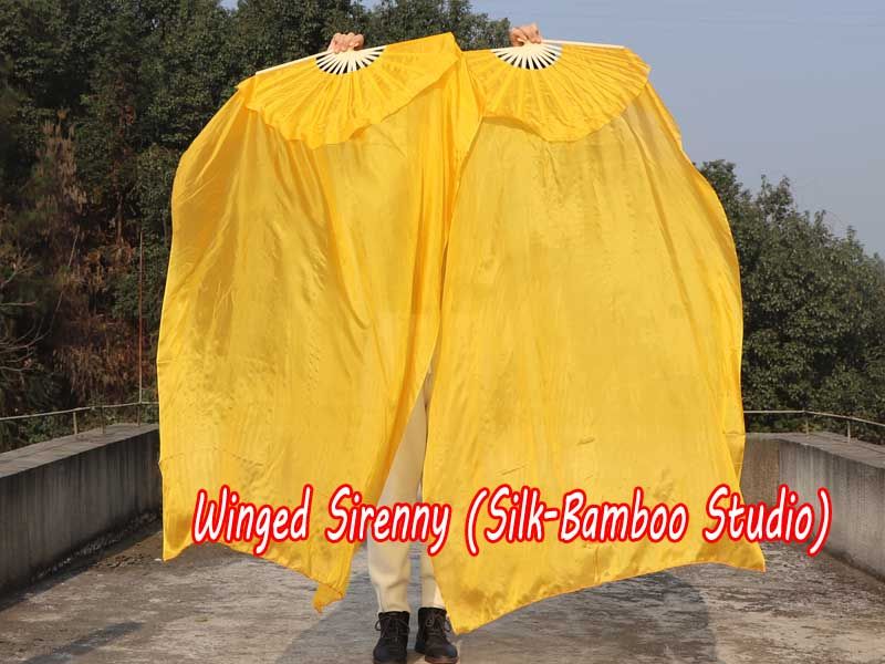 1 pair 1.5m (59") gold belly dance silk fan veil