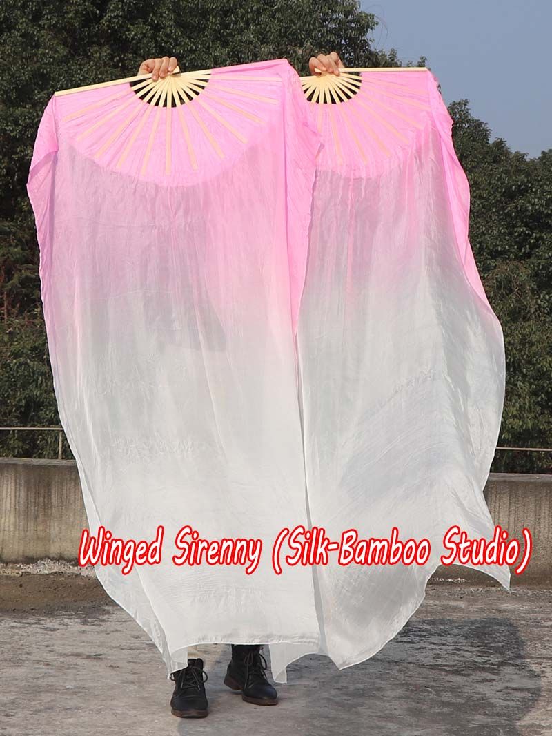 1 pair 1.5m light pink-white belly dance silk fan veil