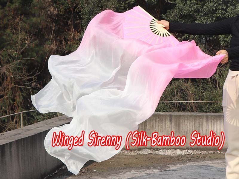 1 pair 1.5m light pink-white belly dance silk fan veil