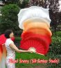 1 pair 1.5m (59") red-fading belly dance silk fan veil