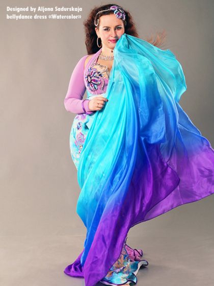 1 piece turquoise-blue-purple 5 Mommes colorful belly dance silk veil 