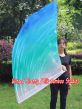 Seda Poi bandera de adoración 129 cm * 88 cm, blanco-verde pavo real-cyan-azul