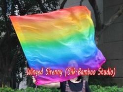 spinning silk flag poi 103cm (40") for Worship & Praise, long side Rainbow+