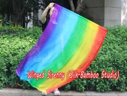 spinning silk flag poi 129cm (51") for Worship & Praise, long side Rainbow