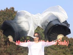 1 pair 1.8m (71") black-white belly dance silk fan veils