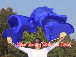 1 pair 1.5m (59") blue belly dance silk fan veil