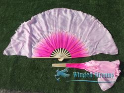 1 Pair pink fading short Chinese silk dance fan, 30cm (12") flutter