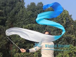 1 piece white-turquoise-blue 4m (4.4 yds) silk worship streamer